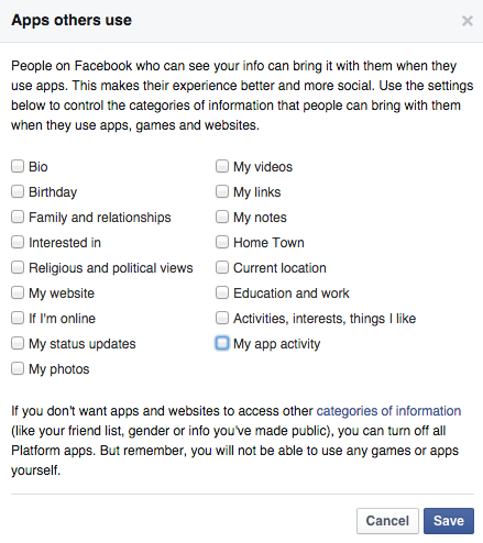 facebook privacy settings for apps others use