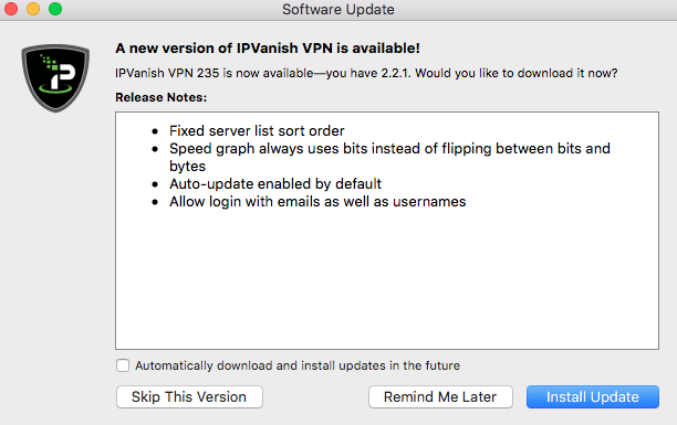 ipvanish app update mac
